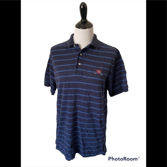 Mens Polo Ralph Lauren Sz Medium Polo Shirt Golf  Embroidered Logo Blue Stripe - Picture 1 of 7